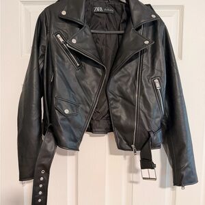Zara Classic Black Leather Moto Jacket